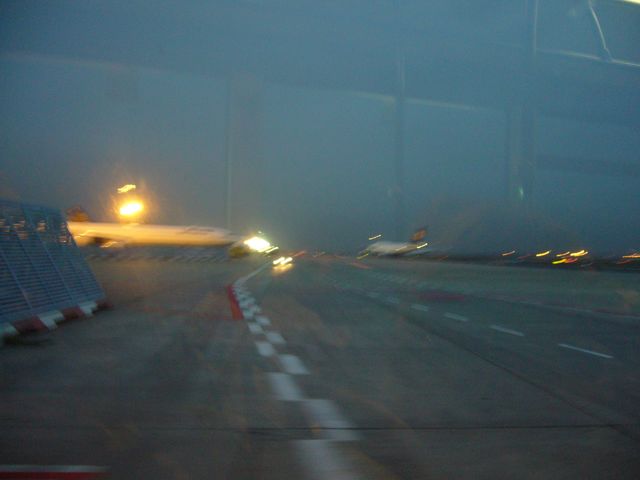 the airport in frankfurt from inside the bus